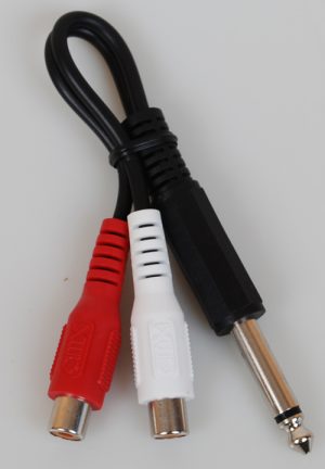 Y Cable 1/4" (6.3mm) plug to 2 RCA jacks